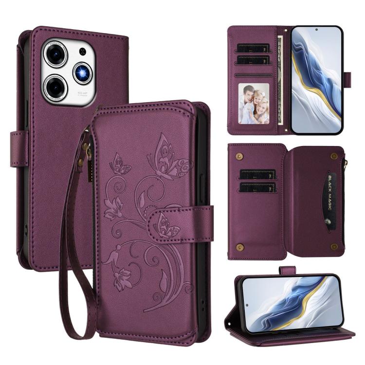 Butterfly Love Flower Multi-card Zipper Wallet Leather Phone Case, For Tecno Spark 30 Pro 4G, For Tecno Spark 30 5G / Pova 6 Neo 5G, For Tecno Spark 30 4G, For Tecno Spark GO 5G 2025 / Hot 60i 4G, For Tecno Spark 30C 4G, For Tecno Spark 20 Pro 5G      ...