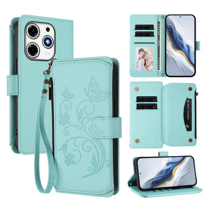 Butterfly Love Flower Multi-card Zipper Wallet Leather Phone Case, For Tecno Spark 30 Pro 4G, For Tecno Spark 30 5G / Pova 6 Neo 5G, For Tecno Spark 30 4G, For Tecno Spark GO 5G 2025 / Hot 60i 4G, For Tecno Spark 30C 4G, For Tecno Spark 20 Pro 5G      ...