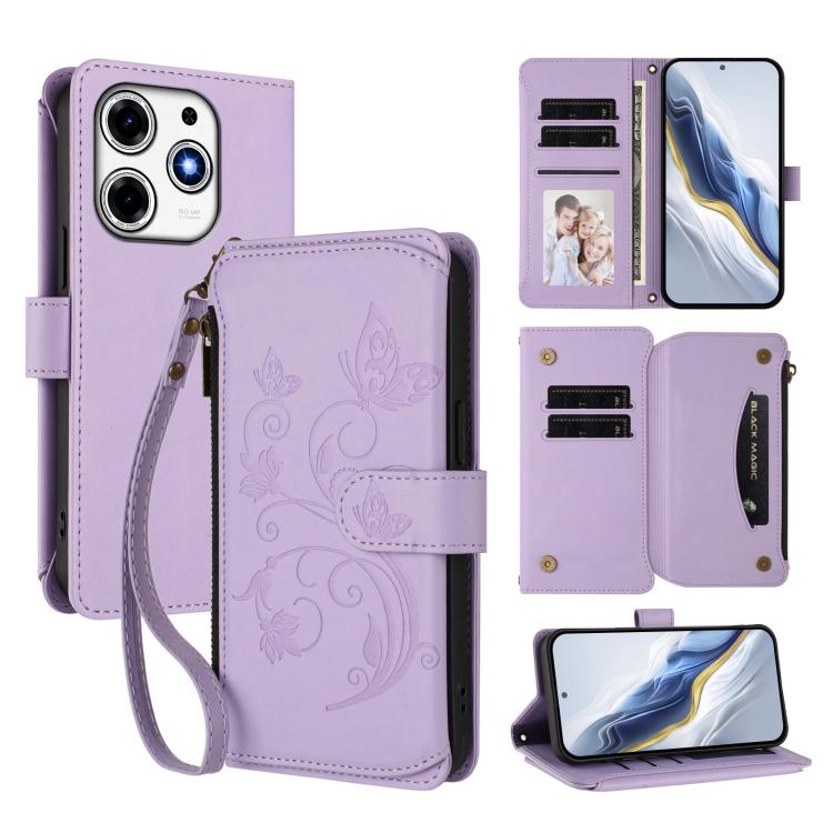 Butterfly Love Flower Multi-card Zipper Wallet Leather Phone Case, For Tecno Spark 30 Pro 4G, For Tecno Spark 30 5G / Pova 6 Neo 5G, For Tecno Spark 30 4G, For Tecno Spark GO 5G 2025 / Hot 60i 4G, For Tecno Spark 30C 4G, For Tecno Spark 20 Pro 5G      ...