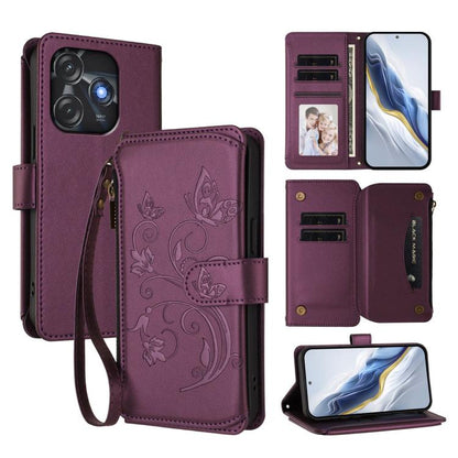 Butterfly Love Flower Multi-card Zipper Wallet Leather Phone Case, For Tecno Camon 30 4G / 5G, For Tecno Spark 20 Pro+ 4G, For Tecno Spark GO 2024 4G / 20 4G, For Tecno Pova 5 Pro 5G, For Tecno Pova Neo 3, For Tecno Pova 5, For Tecno Camon 20 Premier 5...