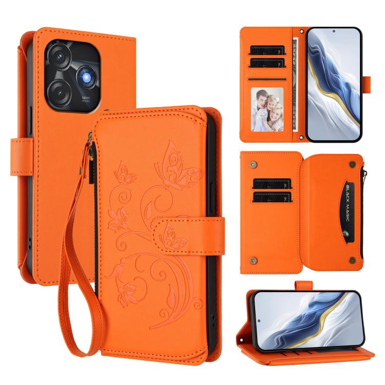 Butterfly Love Flower Multi-card Zipper Wallet Leather Phone Case, For Tecno Camon 30 4G / 5G, For Tecno Spark 20 Pro+ 4G, For Tecno Spark GO 2024 4G / 20 4G, For Tecno Pova 5 Pro 5G, For Tecno Pova Neo 3, For Tecno Pova 5, For Tecno Camon 20 Premier 5...