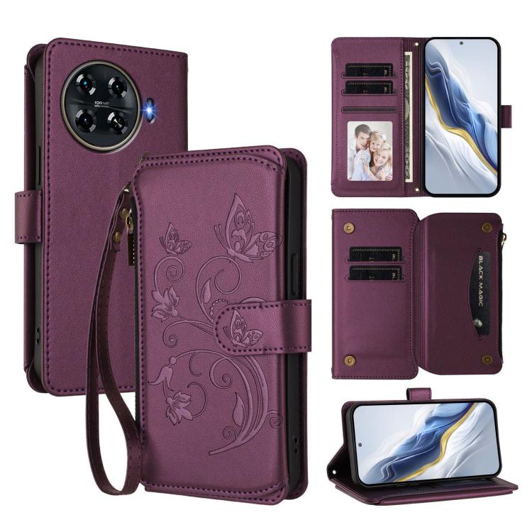 Butterfly Love Flower Multi-card Zipper Wallet Leather Phone Case, For Tecno Camon 30 4G / 5G, For Tecno Spark 20 Pro+ 4G, For Tecno Spark GO 2024 4G / 20 4G, For Tecno Pova 5 Pro 5G, For Tecno Pova Neo 3, For Tecno Pova 5, For Tecno Camon 20 Premier 5...