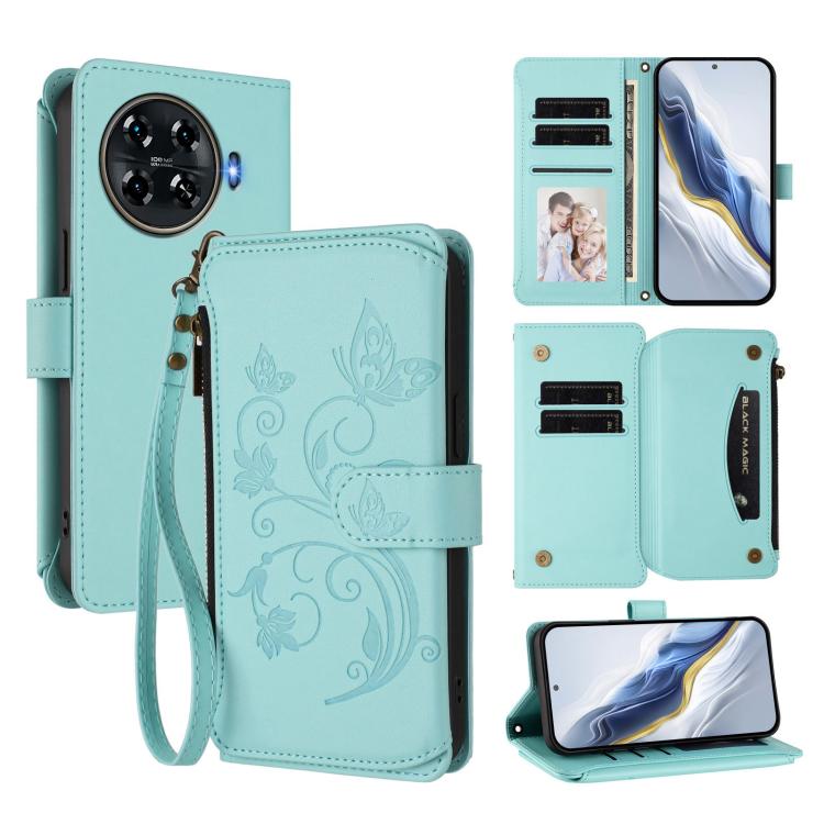Butterfly Love Flower Multi-card Zipper Wallet Leather Phone Case, For Tecno Camon 30 4G / 5G, For Tecno Spark 20 Pro+ 4G, For Tecno Spark GO 2024 4G / 20 4G, For Tecno Pova 5 Pro 5G, For Tecno Pova Neo 3, For Tecno Pova 5, For Tecno Camon 20 Premier 5...