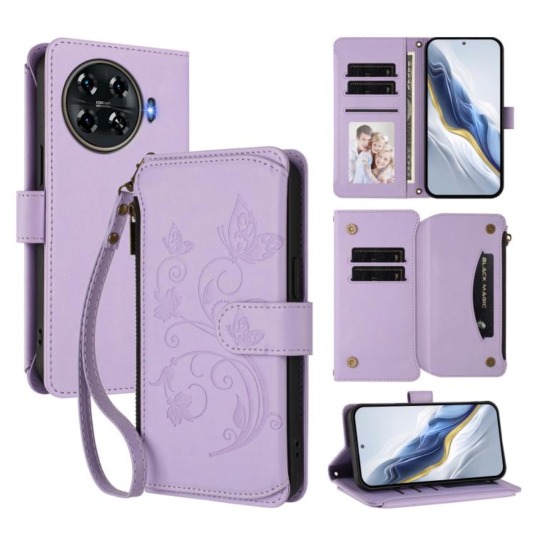 Butterfly Love Flower Multi-card Zipper Wallet Leather Phone Case, For Tecno Camon 30 4G / 5G, For Tecno Spark 20 Pro+ 4G, For Tecno Spark GO 2024 4G / 20 4G, For Tecno Pova 5 Pro 5G, For Tecno Pova Neo 3, For Tecno Pova 5, For Tecno Camon 20 Premier 5...
