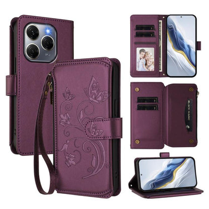 Butterfly Love Flower Multi-card Zipper Wallet Leather Phone Case, For Tecno Spark 30 Pro 4G, For Tecno Spark 30 5G / Pova 6 Neo 5G, For Tecno Spark 30 4G, For Tecno Spark GO 5G 2025 / Hot 60i 4G, For Tecno Spark 30C 4G, For Tecno Spark 20 Pro 5G      ...