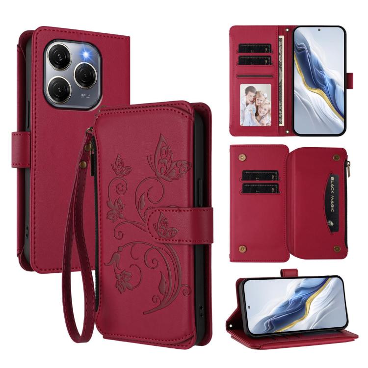 Butterfly Love Flower Multi-card Zipper Wallet Leather Phone Case, For Tecno Spark 30 Pro 4G, For Tecno Spark 30 5G / Pova 6 Neo 5G, For Tecno Spark 30 4G, For Tecno Spark GO 5G 2025 / Hot 60i 4G, For Tecno Spark 30C 4G, For Tecno Spark 20 Pro 5G      ...