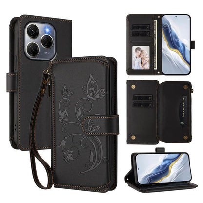 Butterfly Love Flower Multi-card Zipper Wallet Leather Phone Case, For Tecno Spark 30 Pro 4G, For Tecno Spark 30 5G / Pova 6 Neo 5G, For Tecno Spark 30 4G, For Tecno Spark GO 5G 2025 / Hot 60i 4G, For Tecno Spark 30C 4G, For Tecno Spark 20 Pro 5G      ...