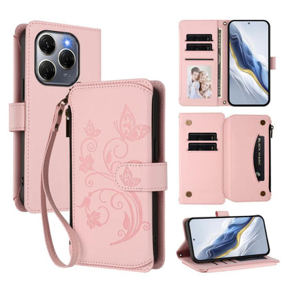 Butterfly Love Flower Multi-card Zipper Wallet Leather Phone Case, For Tecno Spark 30 Pro 4G, For Tecno Spark 30 5G / Pova 6 Neo 5G, For Tecno Spark 30 4G, For Tecno Spark GO 5G 2025 / Hot 60i 4G, For Tecno Spark 30C 4G, For Tecno Spark 20 Pro 5G      ...