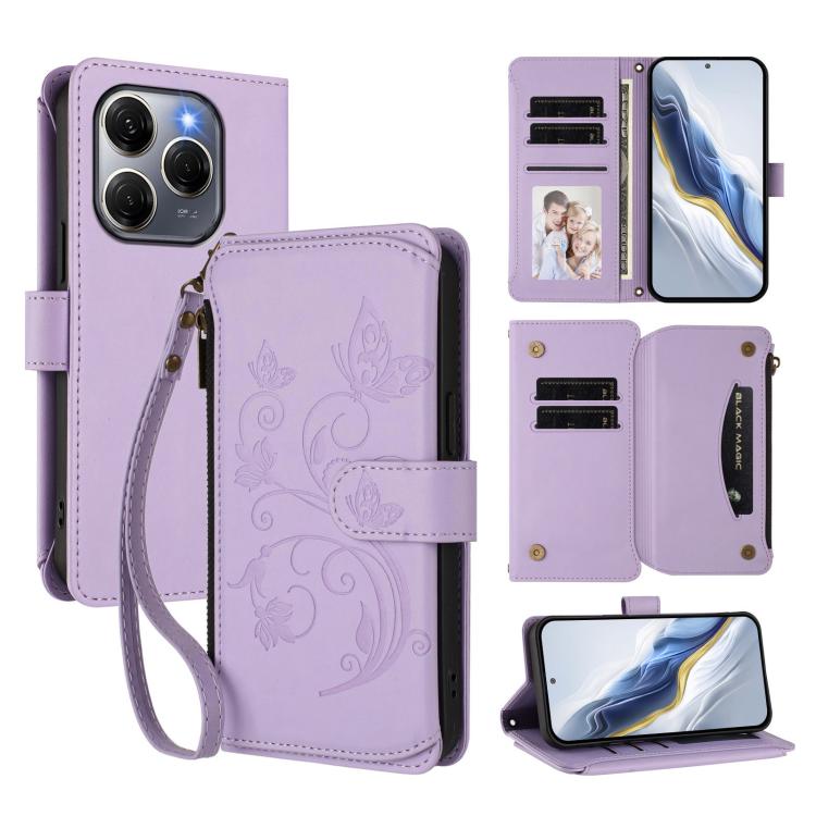 Butterfly Love Flower Multi-card Zipper Wallet Leather Phone Case, For Tecno Spark 30 Pro 4G, For Tecno Spark 30 5G / Pova 6 Neo 5G, For Tecno Spark 30 4G, For Tecno Spark GO 5G 2025 / Hot 60i 4G, For Tecno Spark 30C 4G, For Tecno Spark 20 Pro 5G      ...