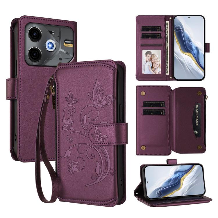 Butterfly Love Flower Multi-card Zipper Wallet Leather Phone Case, For Tecno Spark 30 Pro 4G, For Tecno Spark 30 5G / Pova 6 Neo 5G, For Tecno Spark 30 4G, For Tecno Spark GO 5G 2025 / Hot 60i 4G, For Tecno Spark 30C 4G, For Tecno Spark 20 Pro 5G      ...