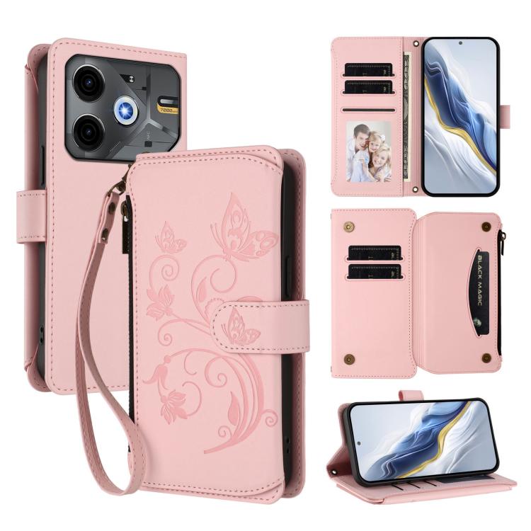 Butterfly Love Flower Multi-card Zipper Wallet Leather Phone Case, For Tecno Spark 30 Pro 4G, For Tecno Spark 30 5G / Pova 6 Neo 5G, For Tecno Spark 30 4G, For Tecno Spark GO 5G 2025 / Hot 60i 4G, For Tecno Spark 30C 4G, For Tecno Spark 20 Pro 5G      ...
