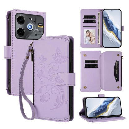 Butterfly Love Flower Multi-card Zipper Wallet Leather Phone Case, For Tecno Spark 30 Pro 4G, For Tecno Spark 30 5G / Pova 6 Neo 5G, For Tecno Spark 30 4G, For Tecno Spark GO 5G 2025 / Hot 60i 4G, For Tecno Spark 30C 4G, For Tecno Spark 20 Pro 5G      ...