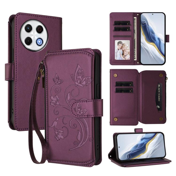 Butterfly Love Flower Multi-card Zipper Wallet Leather Phone Case, For Tecno Spark 30 Pro 4G, For Tecno Spark 30 5G / Pova 6 Neo 5G, For Tecno Spark 30 4G, For Tecno Spark GO 5G 2025 / Hot 60i 4G, For Tecno Spark 30C 4G, For Tecno Spark 20 Pro 5G      ...