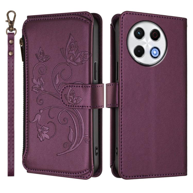 Butterfly Love Flower Multi-card Zipper Wallet Leather Phone Case, For Tecno Spark 30 Pro 4G, For Tecno Spark 30 5G / Pova 6 Neo 5G, For Tecno Spark 30 4G, For Tecno Spark GO 5G 2025 / Hot 60i 4G, For Tecno Spark 30C 4G, For Tecno Spark 20 Pro 5G      ...
