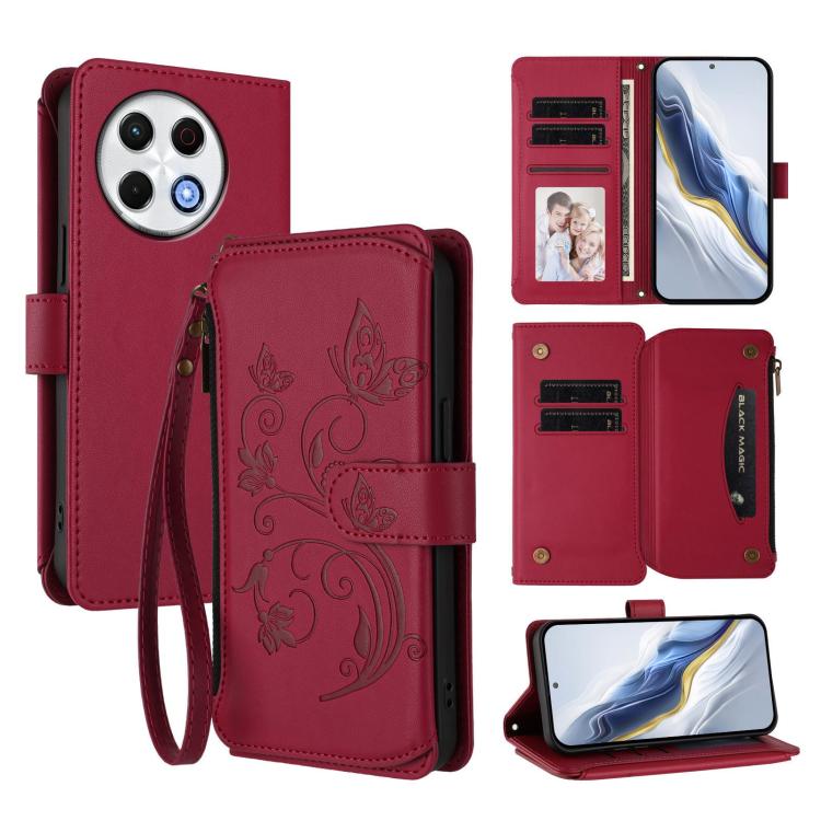 Butterfly Love Flower Multi-card Zipper Wallet Leather Phone Case, For Tecno Spark 30 Pro 4G, For Tecno Spark 30 5G / Pova 6 Neo 5G, For Tecno Spark 30 4G, For Tecno Spark GO 5G 2025 / Hot 60i 4G, For Tecno Spark 30C 4G, For Tecno Spark 20 Pro 5G      ...