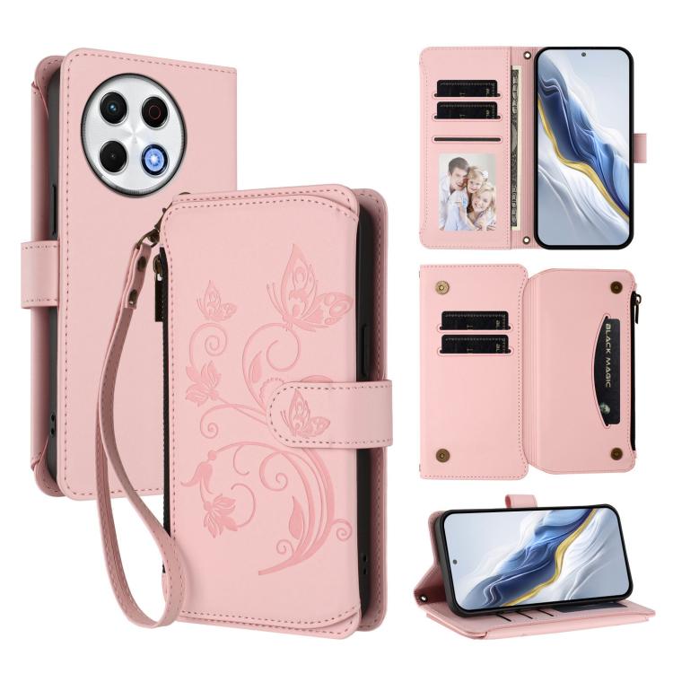 Butterfly Love Flower Multi-card Zipper Wallet Leather Phone Case, For Tecno Spark 30 Pro 4G, For Tecno Spark 30 5G / Pova 6 Neo 5G, For Tecno Spark 30 4G, For Tecno Spark GO 5G 2025 / Hot 60i 4G, For Tecno Spark 30C 4G, For Tecno Spark 20 Pro 5G      ...