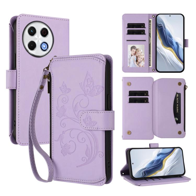 Butterfly Love Flower Multi-card Zipper Wallet Leather Phone Case, For Tecno Spark 30 Pro 4G, For Tecno Spark 30 5G / Pova 6 Neo 5G, For Tecno Spark 30 4G, For Tecno Spark GO 5G 2025 / Hot 60i 4G, For Tecno Spark 30C 4G, For Tecno Spark 20 Pro 5G      ...
