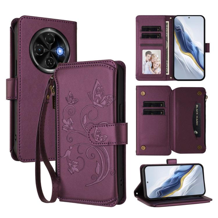 Butterfly Love Flower Multi-card Zipper Wallet Leather Phone Case, For Tecno Spark 30 Pro 4G, For Tecno Spark 30 5G / Pova 6 Neo 5G, For Tecno Spark 30 4G, For Tecno Spark GO 5G 2025 / Hot 60i 4G, For Tecno Spark 30C 4G, For Tecno Spark 20 Pro 5G      ...