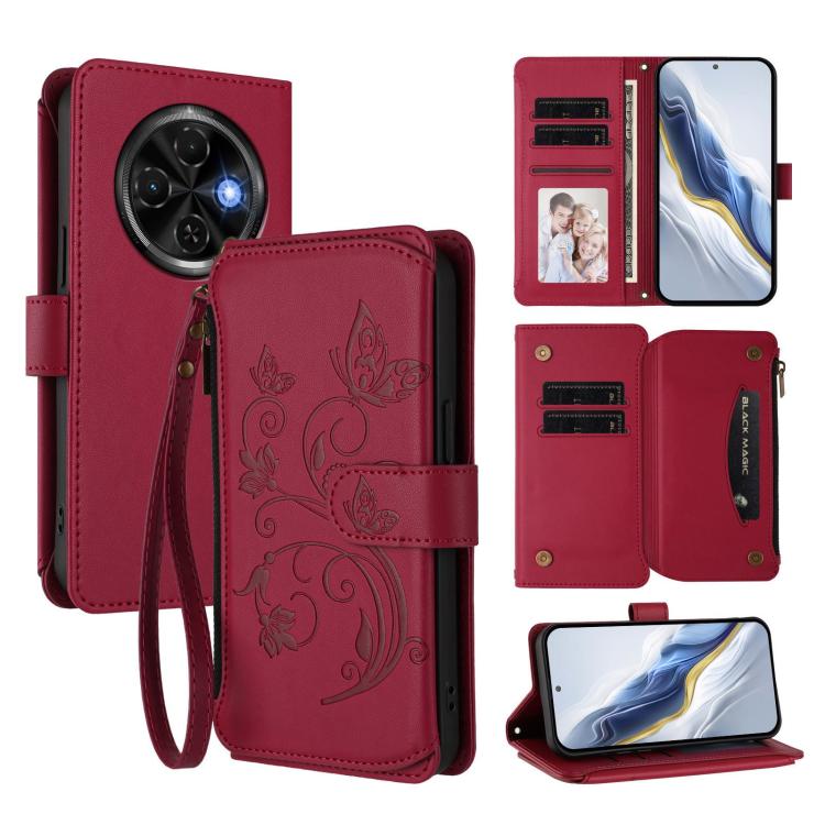 Butterfly Love Flower Multi-card Zipper Wallet Leather Phone Case, For Tecno Spark 30 Pro 4G, For Tecno Spark 30 5G / Pova 6 Neo 5G, For Tecno Spark 30 4G, For Tecno Spark GO 5G 2025 / Hot 60i 4G, For Tecno Spark 30C 4G, For Tecno Spark 20 Pro 5G      ...