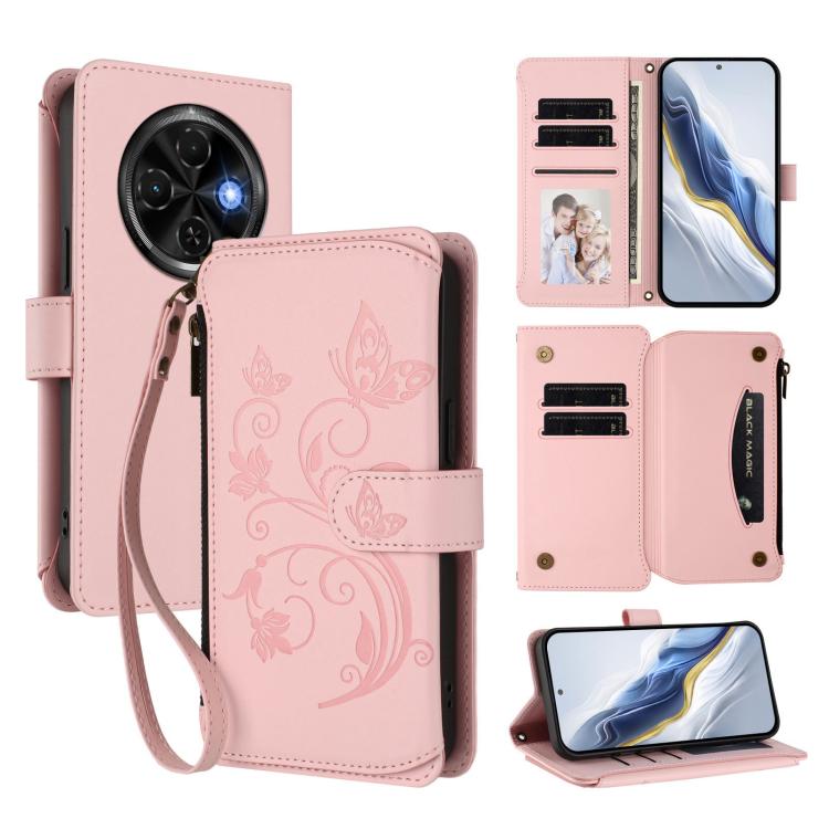 Butterfly Love Flower Multi-card Zipper Wallet Leather Phone Case, For Tecno Spark 30 Pro 4G, For Tecno Spark 30 5G / Pova 6 Neo 5G, For Tecno Spark 30 4G, For Tecno Spark GO 5G 2025 / Hot 60i 4G, For Tecno Spark 30C 4G, For Tecno Spark 20 Pro 5G      ...