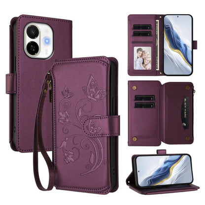Butterfly Love Flower Multi-card Zipper Wallet Leather Phone Case, For Tecno Camon 50 Pro 4G, For Tecno Camon 50 4G, For Tecno Spark Slim 5G, For Tecno Camon 40 Pro 4G, For Tecno Spark 40 4G, For Tecno Pova 7 4G, For Tecno Spark GO 2025 / 1S           ...