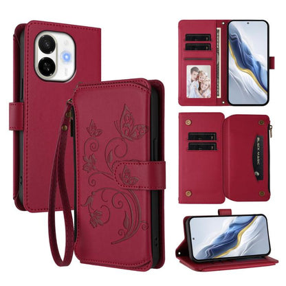 Butterfly Love Flower Multi-card Zipper Wallet Leather Phone Case, For Tecno Camon 50 Pro 4G, For Tecno Camon 50 4G, For Tecno Spark Slim 5G, For Tecno Camon 40 Pro 4G, For Tecno Spark 40 4G, For Tecno Pova 7 4G, For Tecno Spark GO 2025 / 1S           ...