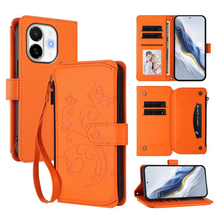 Butterfly Love Flower Multi-card Zipper Wallet Leather Phone Case, For Tecno Camon 50 Pro 4G, For Tecno Camon 50 4G, For Tecno Spark Slim 5G, For Tecno Camon 40 Pro 4G, For Tecno Spark 40 4G, For Tecno Pova 7 4G, For Tecno Spark GO 2025 / 1S           ...