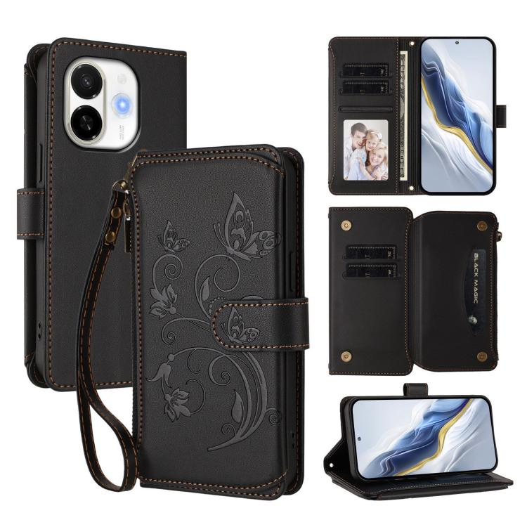 Butterfly Love Flower Multi-card Zipper Wallet Leather Phone Case, For Tecno Camon 50 Pro 4G, For Tecno Camon 50 4G, For Tecno Spark Slim 5G, For Tecno Camon 40 Pro 4G, For Tecno Spark 40 4G, For Tecno Pova 7 4G, For Tecno Spark GO 2025 / 1S           ...