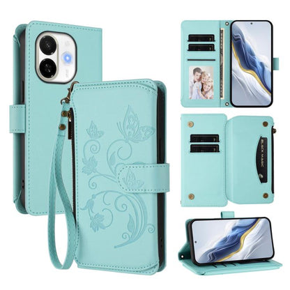 Butterfly Love Flower Multi-card Zipper Wallet Leather Phone Case, For Tecno Camon 50 Pro 4G, For Tecno Camon 50 4G, For Tecno Spark Slim 5G, For Tecno Camon 40 Pro 4G, For Tecno Spark 40 4G, For Tecno Pova 7 4G, For Tecno Spark GO 2025 / 1S           ...