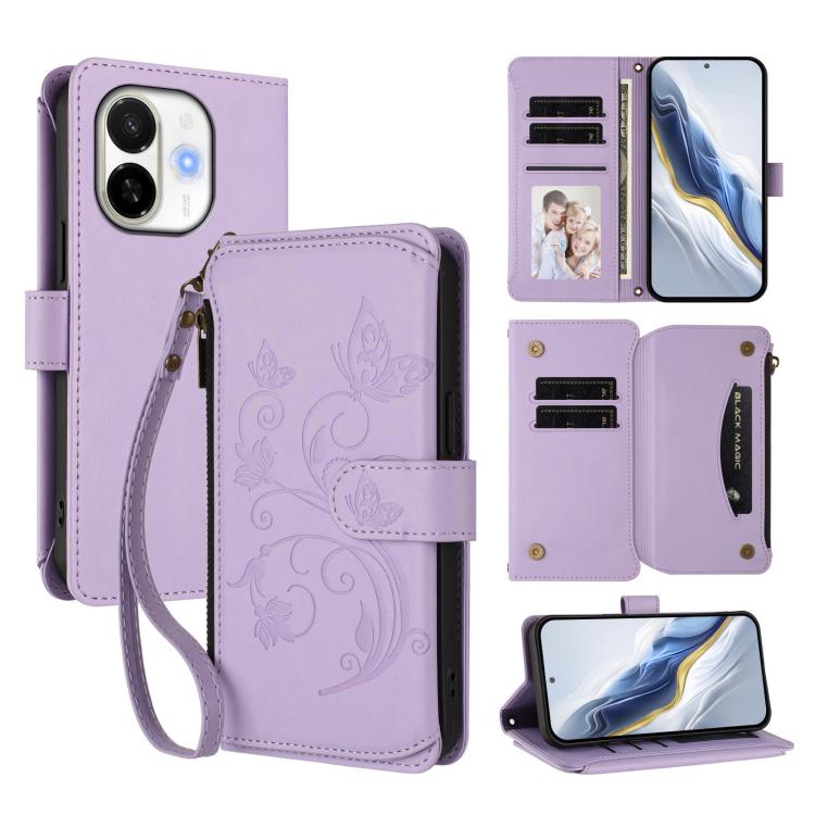 Butterfly Love Flower Multi-card Zipper Wallet Leather Phone Case, For Tecno Camon 50 Pro 4G, For Tecno Camon 50 4G, For Tecno Spark Slim 5G, For Tecno Camon 40 Pro 4G, For Tecno Spark 40 4G, For Tecno Pova 7 4G, For Tecno Spark GO 2025 / 1S           ...