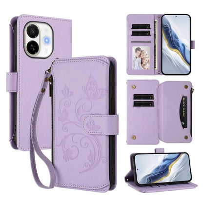 Butterfly Love Flower Multi-card Zipper Wallet Leather Phone Case, For Tecno Camon 50 Pro 4G, For Tecno Camon 50 4G, For Tecno Spark Slim 5G, For Tecno Camon 40 Pro 4G, For Tecno Spark 40 4G, For Tecno Pova 7 4G, For Tecno Spark GO 2025 / 1S           ...