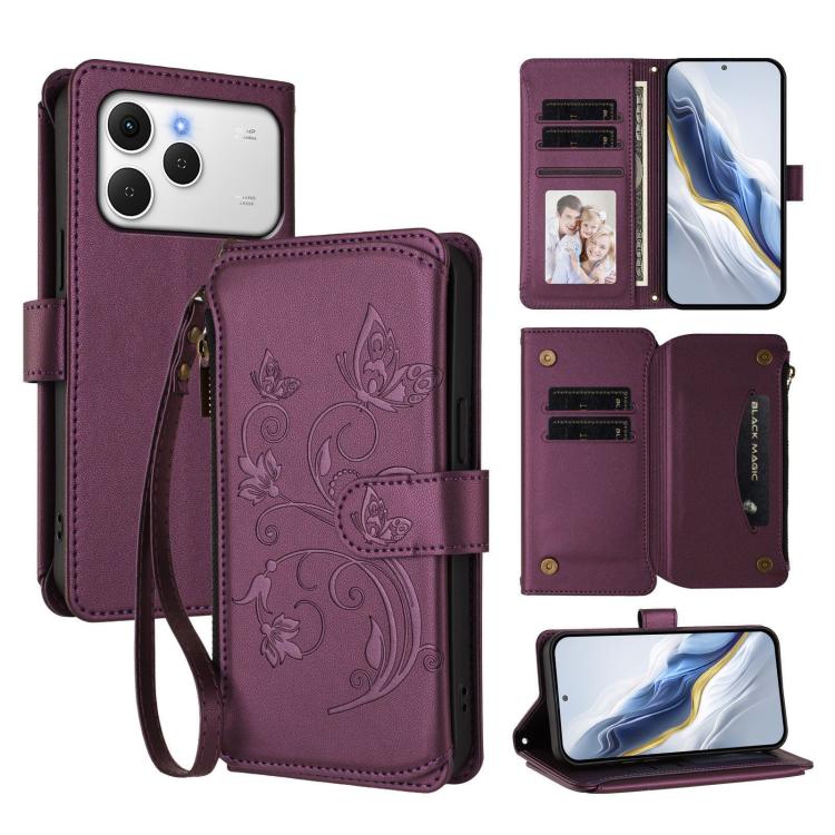 Butterfly Love Flower Multi-card Zipper Wallet Leather Phone Case, For Tecno Camon 50 Pro 4G, For Tecno Camon 50 4G, For Tecno Spark Slim 5G, For Tecno Camon 40 Pro 4G, For Tecno Spark 40 4G, For Tecno Pova 7 4G, For Tecno Spark GO 2025 / 1S           ...