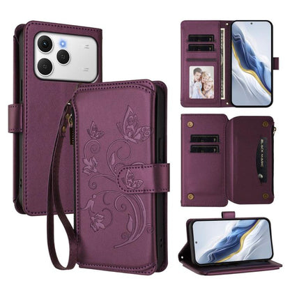 Butterfly Love Flower Multi-card Zipper Wallet Leather Phone Case, For Tecno Camon 50 Pro 4G, For Tecno Camon 50 4G, For Tecno Spark Slim 5G, For Tecno Camon 40 Pro 4G, For Tecno Spark 40 4G, For Tecno Pova 7 4G, For Tecno Spark GO 2025 / 1S           ...