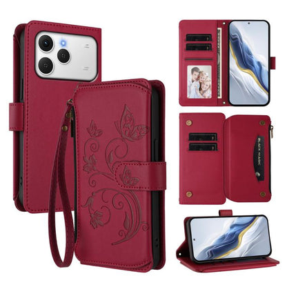 Butterfly Love Flower Multi-card Zipper Wallet Leather Phone Case, For Tecno Camon 50 Pro 4G, For Tecno Camon 50 4G, For Tecno Spark Slim 5G, For Tecno Camon 40 Pro 4G, For Tecno Spark 40 4G, For Tecno Pova 7 4G, For Tecno Spark GO 2025 / 1S           ...