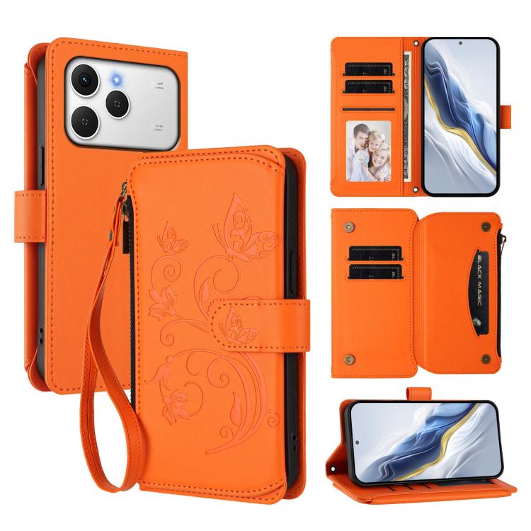Butterfly Love Flower Multi-card Zipper Wallet Leather Phone Case, For Tecno Camon 50 Pro 4G, For Tecno Camon 50 4G, For Tecno Spark Slim 5G, For Tecno Camon 40 Pro 4G, For Tecno Spark 40 4G, For Tecno Pova 7 4G, For Tecno Spark GO 2025 / 1S           ...