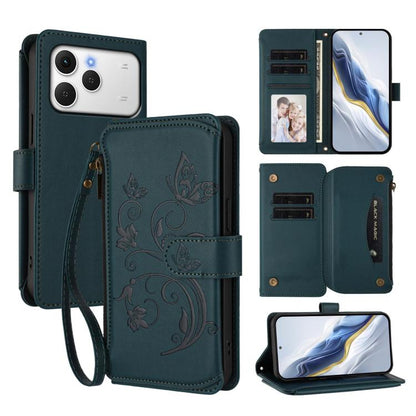 Butterfly Love Flower Multi-card Zipper Wallet Leather Phone Case, For Tecno Camon 50 Pro 4G, For Tecno Camon 50 4G, For Tecno Spark Slim 5G, For Tecno Camon 40 Pro 4G, For Tecno Spark 40 4G, For Tecno Pova 7 4G, For Tecno Spark GO 2025 / 1S           ...