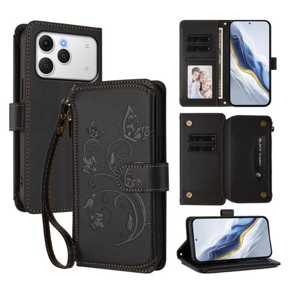 Butterfly Love Flower Multi-card Zipper Wallet Leather Phone Case, For Tecno Camon 50 Pro 4G, For Tecno Camon 50 4G, For Tecno Spark Slim 5G, For Tecno Camon 40 Pro 4G, For Tecno Spark 40 4G, For Tecno Pova 7 4G, For Tecno Spark GO 2025 / 1S           ...