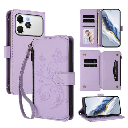 Butterfly Love Flower Multi-card Zipper Wallet Leather Phone Case, For Tecno Camon 50 Pro 4G, For Tecno Camon 50 4G, For Tecno Spark Slim 5G, For Tecno Camon 40 Pro 4G, For Tecno Spark 40 4G, For Tecno Pova 7 4G, For Tecno Spark GO 2025 / 1S           ...