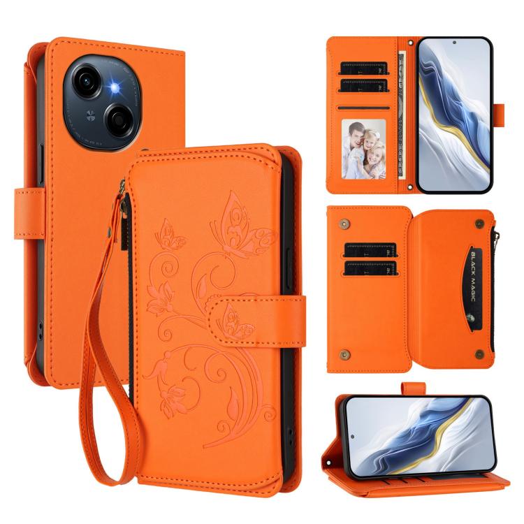 Butterfly Love Flower Multi-card Zipper Wallet Leather Phone Case, For Tecno Camon 50 Pro 4G, For Tecno Camon 50 4G, For Tecno Spark Slim 5G, For Tecno Camon 40 Pro 4G, For Tecno Spark 40 4G, For Tecno Pova 7 4G, For Tecno Spark GO 2025 / 1S           ...