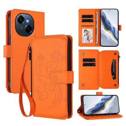 Butterfly Love Flower Multi-card Zipper Wallet Leather Phone Case, For Tecno Camon 50 Pro 4G, For Tecno Camon 50 4G, For Tecno Spark Slim 5G, For Tecno Camon 40 Pro 4G, For Tecno Spark 40 4G, For Tecno Pova 7 4G, For Tecno Spark GO 2025 / 1S           ...