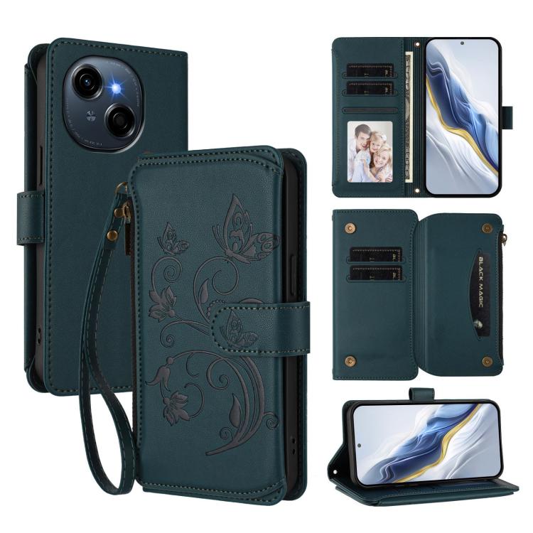 Butterfly Love Flower Multi-card Zipper Wallet Leather Phone Case, For Tecno Camon 50 Pro 4G, For Tecno Camon 50 4G, For Tecno Spark Slim 5G, For Tecno Camon 40 Pro 4G, For Tecno Spark 40 4G, For Tecno Pova 7 4G, For Tecno Spark GO 2025 / 1S           ...