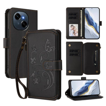 Butterfly Love Flower Multi-card Zipper Wallet Leather Phone Case, For Tecno Camon 50 Pro 4G, For Tecno Camon 50 4G, For Tecno Spark Slim 5G, For Tecno Camon 40 Pro 4G, For Tecno Spark 40 4G, For Tecno Pova 7 4G, For Tecno Spark GO 2025 / 1S           ...