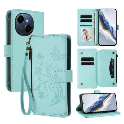 Butterfly Love Flower Multi-card Zipper Wallet Leather Phone Case, For Tecno Camon 50 Pro 4G, For Tecno Camon 50 4G, For Tecno Spark Slim 5G, For Tecno Camon 40 Pro 4G, For Tecno Spark 40 4G, For Tecno Pova 7 4G, For Tecno Spark GO 2025 / 1S           ...