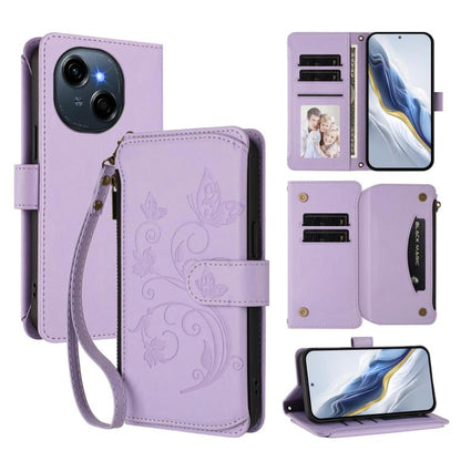 Butterfly Love Flower Multi-card Zipper Wallet Leather Phone Case, For Tecno Camon 50 Pro 4G, For Tecno Camon 50 4G, For Tecno Spark Slim 5G, For Tecno Camon 40 Pro 4G, For Tecno Spark 40 4G, For Tecno Pova 7 4G, For Tecno Spark GO 2025 / 1S           ...