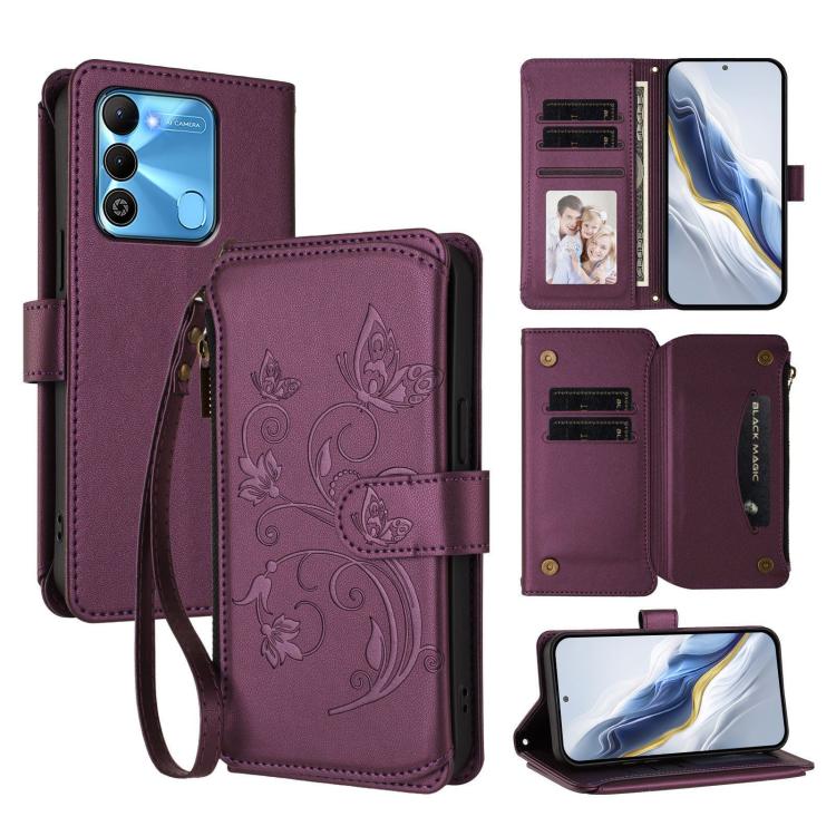 Butterfly Love Flower Multi-card Zipper Wallet Leather Phone Case, For Tecno Pova 4 Pro, For Tecno Pova 4, For Tecno Pova Neo 2, For Tecno Spark GO 2022 / 8C / 9, For Tecno Spark 9T / 9 Pro, For Tecno Camon 19 / 19 Pro 5G, For Tecno Pova 3