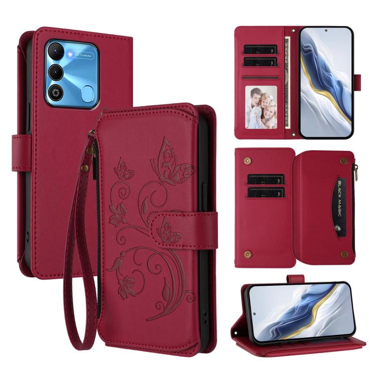 Butterfly Love Flower Multi-card Zipper Wallet Leather Phone Case, For Tecno Pova 4 Pro, For Tecno Pova 4, For Tecno Pova Neo 2, For Tecno Spark GO 2022 / 8C / 9, For Tecno Spark 9T / 9 Pro, For Tecno Camon 19 / 19 Pro 5G, For Tecno Pova 3
