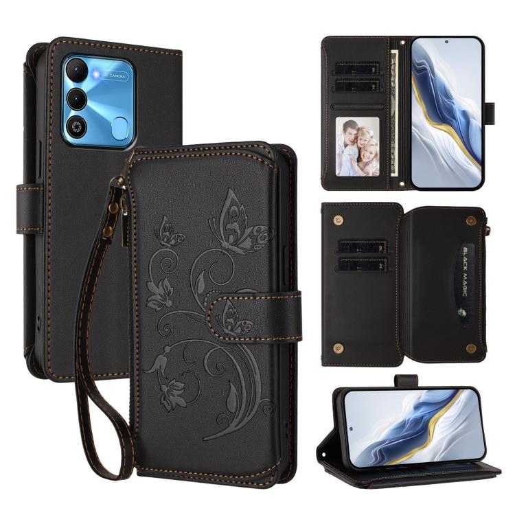 Butterfly Love Flower Multi-card Zipper Wallet Leather Phone Case, For Tecno Pova 4 Pro, For Tecno Pova 4, For Tecno Pova Neo 2, For Tecno Spark GO 2022 / 8C / 9, For Tecno Spark 9T / 9 Pro, For Tecno Camon 19 / 19 Pro 5G, For Tecno Pova 3