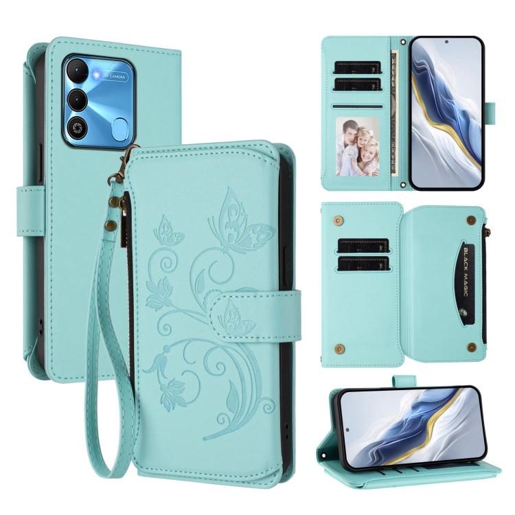Butterfly Love Flower Multi-card Zipper Wallet Leather Phone Case, For Tecno Pova 4 Pro, For Tecno Pova 4, For Tecno Pova Neo 2, For Tecno Spark GO 2022 / 8C / 9, For Tecno Spark 9T / 9 Pro, For Tecno Camon 19 / 19 Pro 5G, For Tecno Pova 3