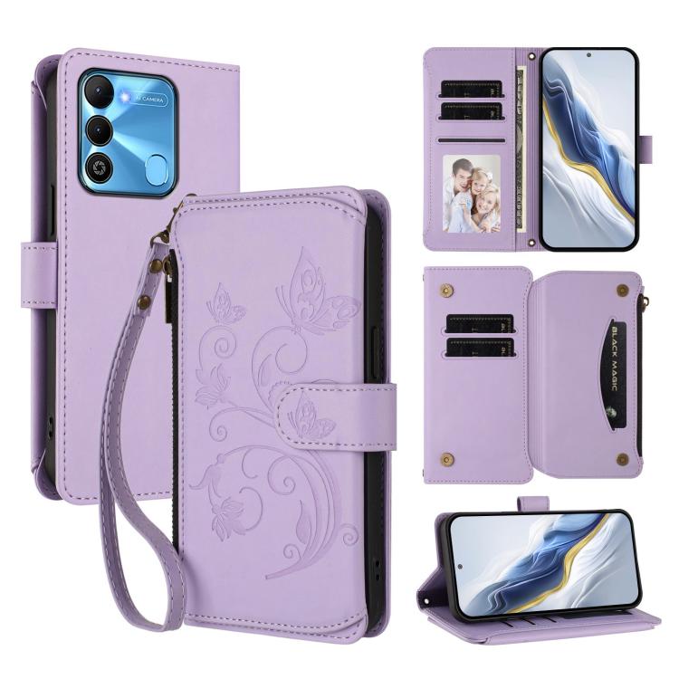 Butterfly Love Flower Multi-card Zipper Wallet Leather Phone Case, For Tecno Pova 4 Pro, For Tecno Pova 4, For Tecno Pova Neo 2, For Tecno Spark GO 2022 / 8C / 9, For Tecno Spark 9T / 9 Pro, For Tecno Camon 19 / 19 Pro 5G, For Tecno Pova 3