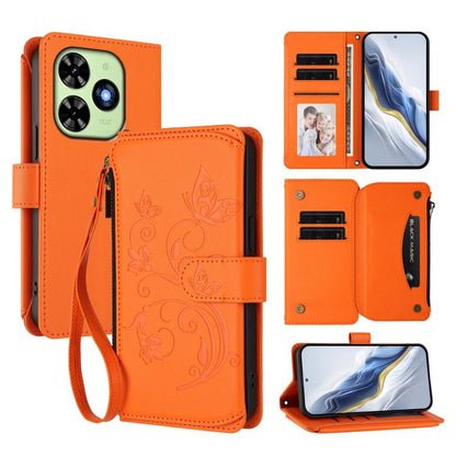 Butterfly Love Flower Multi-card Zipper Wallet Leather Phone Case, For Tecno Camon 30 4G / 5G, For Tecno Spark 20 Pro+ 4G, For Tecno Spark GO 2024 4G / 20 4G, For Tecno Pova 5 Pro 5G, For Tecno Pova Neo 3, For Tecno Pova 5, For Tecno Camon 20 Premier 5...